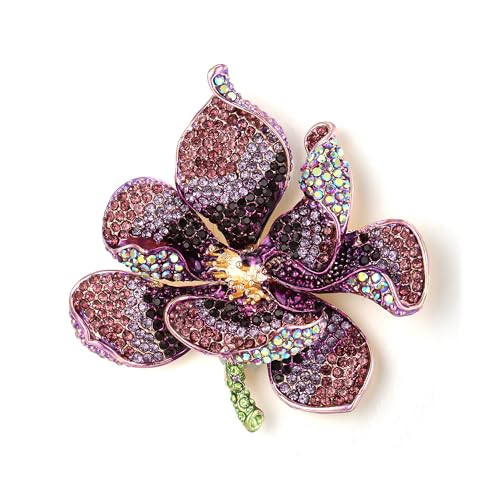 EVER FAITH Women's Austrian Crystal Orchid Flower Petal Brooch - color: Purple Gold-Tone