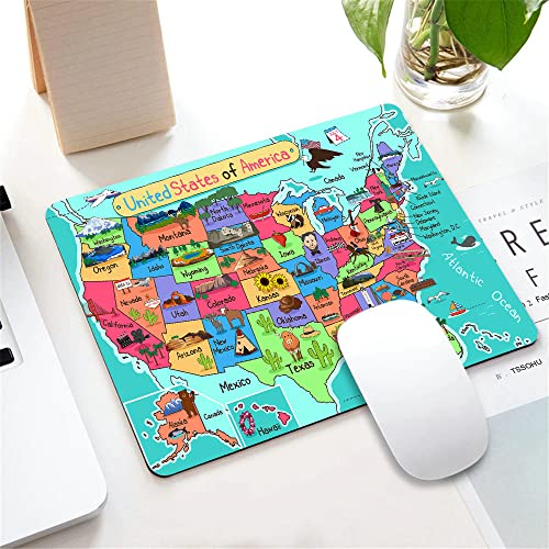 Map of The United States Mouse Pad, Cartoon Fun Facts Geography USA Map Mouse Pad Mouse Mat Square Mouse Pad Non Slip Rubber Base MousePads for Office Laptop, 9.5"x7.9"x0.12" Inch - color: TSP150