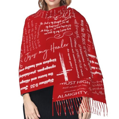 Prayer Shawls and Wraps for Women, Jesus Christian Gifts Bible Scarf Super Soft Fashion Shawl With Tassel - color: Red