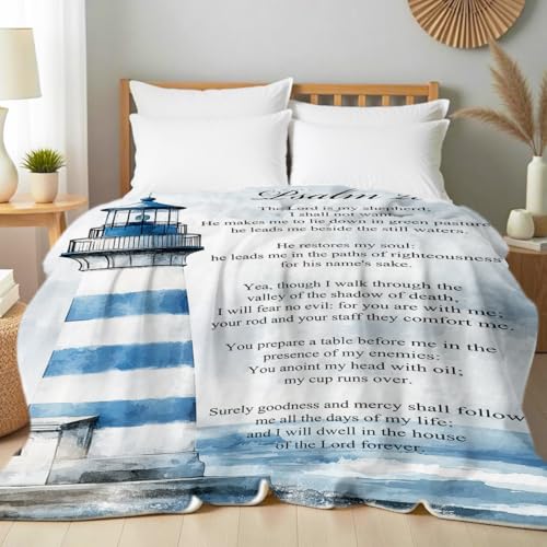 Psalm 23 Blankets and Throws Coastal Christian Decor Soft Bible Verse Blankets for Bed Couch Women Men Kids Adults Religion Spiritual Gifts 49"x59" - color: White, size: 49"x59"