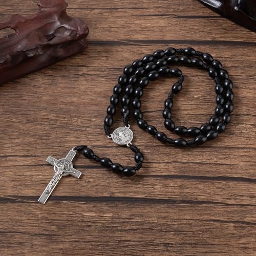 Rosary Beads Catholic - Handmade Wooden Rosaries, Wooden Bead Rosary Necklace, Metal Cross For Catholic Or Christian Gift - color: Black 1
