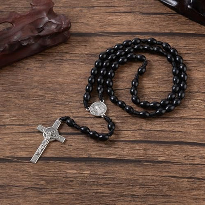 Rosary Beads Catholic - Handmade Wooden Rosaries, Wooden Bead Rosary Necklace, Metal Cross For Catholic Or Christian Gift - color: Black 1