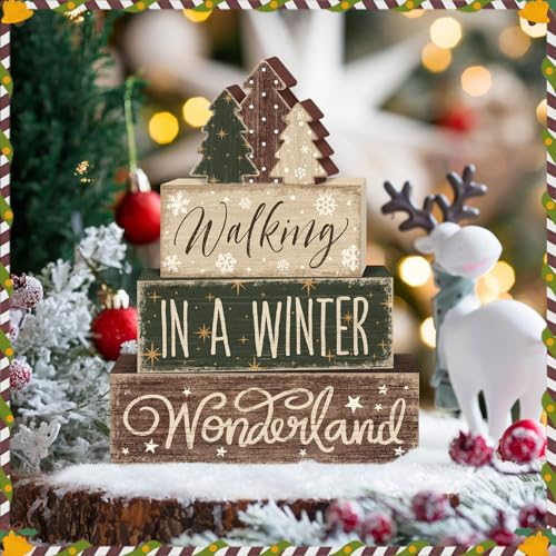 Britimes Tiered Tray Decor Set, 4 Pack, Wooden Sign, Christmas Farmhouse - style: Winter Tree