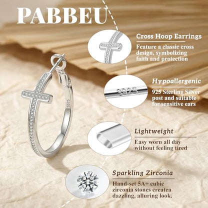 PABBEU 925 Sterling Silver Cross Hoop Earrings for Women Hypoallergenic - color: 30mm silver