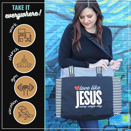 Brooke & Jess Designs Church Bags for Women - Bible Tote Bags for Women, Large Tote Bag for Womens with Zipper - color: Gray Loulou Love Like Jesus