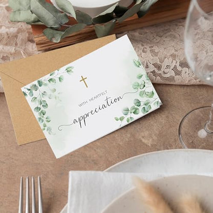 25 Pack Funeral Thank You Cards, Watercolor Eucalyptus Leaves Design - color: Green
