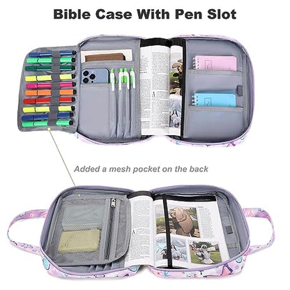 Octsky Bible Covers Bible Case Book Carrying Case Scripture Church Bag Bible Protective with Handle Zippered Pocket (Butterfly Purple)