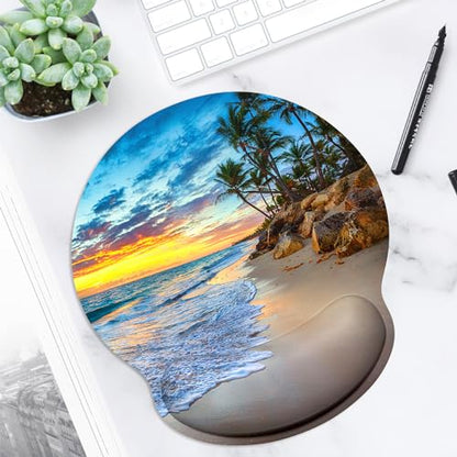 ITNRSIIET Ergonomic Mouse Pad with Wrist Support Wrist Rest Smooth Surface Non-Slip Rubber Base Comfortable Office Supplies Pain Relief, 9.8 x 9.1 inches, Beach - color: Beach