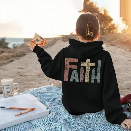 Girls Christian Hoodies Kids Jesus Faith Sweatshirts Cute Religious Graphic Sweater Inspirational God Bible Verse Top - color: Black, size: 13-14 Years