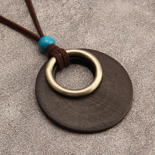 Leather Necklace for Women Long Boho Pendant Hippie Choker Necklace Bohemian Layered Leather Rope Wooden Jewelry Gifts - style: Leather Cord Wooden Pendant