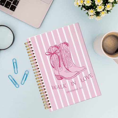 VNWEK Pink Christian Western Cowgirl Spiral Notebook Journal 5.5 x 8.3 Inch, Ephesians 5:2 Bible Verse Journal, Preppy Cowgirl Boots Religious Lined Hardcover Spiral Notebook - color: Pink Christian Western