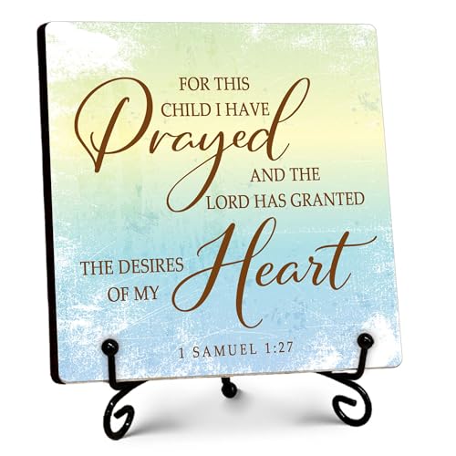 Vintage Nursery Decor for Kids, For This Child We Have Prayed Sign, Bible Verse Small Wooden Plaque for Shelves Nursery Kids Room Bedroom, Baby Nursery Decor, 5''x5''-B12 - color: Retro-2