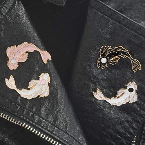 2Pcs coadipress Lovely Fish Brooch Enamel Lapel Brooches Pin Set Cute Cartoon Koi Fish Pins for DIY Backpacks Clothes Bags Jackets Hat Jewelry Accessories Gift - color: White Pink