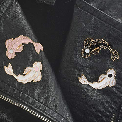 2Pcs coadipress Lovely Fish Brooch Enamel Lapel Brooches Pin Set Cute Cartoon Koi Fish Pins for DIY Backpacks Clothes Bags Jackets Hat Jewelry Accessories Gift - color: White Pink