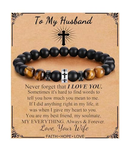 QWNHONEY Cross Bracelet for Men Son Brother Boyfriend Father Dad Husband Father's Day Birthday Christian Religious Faith Graduation Anniversary Christmas Jewelry Gift for Man - style: To Husband
