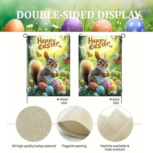 Happy Easter Squirrel Garden Flags 12x18 Double Sided Outside Yard Flags - color: Easter