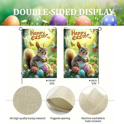 Happy Easter Squirrel Garden Flags 12x18 Double Sided Outside Yard Flags - color: Easter