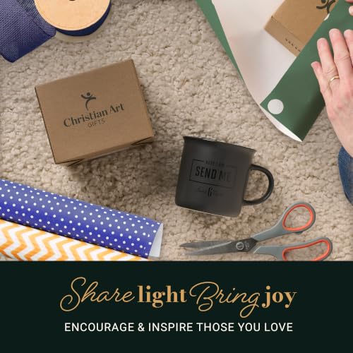 Christian Art Gifts Ceramic Coffee & Tea Scripture Mug for Men: Isaiah 6:8 Bible Verse, Matte Charcoal Gray & Black, 13 oz.