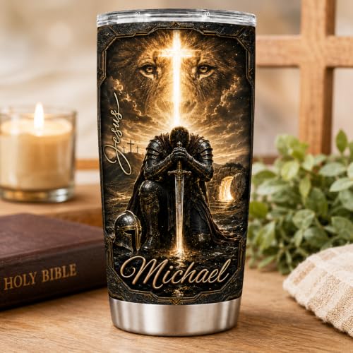 Personalized Christian Gifts For Men - Man Of Faith Warrior Christ A Child Of God Tumbler V6 - Religious Faith Bible For Dad, Husband, Grandpa on Fathers Day, Christmas, Birthday - color: CH-VAR-06