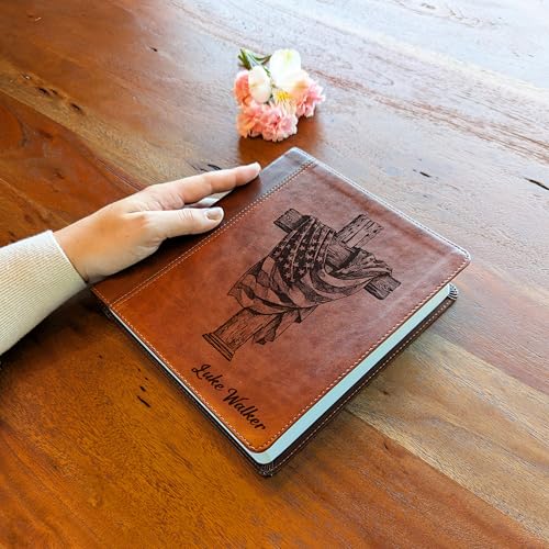 Personalized ESV Journaling Study Bible | Custom Engraved Name | Wide Margin for Notes | Christian Gift for Men & Women (American Flag Wood Cross) - color: American Flag Wood Cross