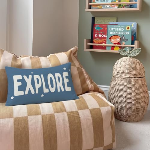 Blue Explore 12x20 Pillow Cover for Adventure Nursery Decor - color: 01-explore(white)