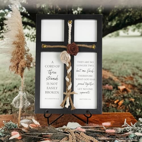 LOSOUR A Cord of Three Strands Wedding Sign, Marriage Devotional for Couples, Wedding Ceremony Ideas For Couple, Anniversary Sign for Couple, Christian Marriage Idea (Black, 10 * 15) - color: Black, size: 10*15