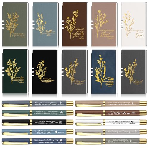 10 Sets Christian Gifts Inspirational Notebook A6 Leather Aesthetic Journals with Bible Verse Prayer Pen Religious Church Thank You Gift for Women Men Coworker Teachers