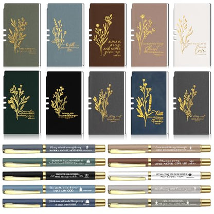 10 Sets Christian Gifts Inspirational Notebook A6 Leather Aesthetic Journals with Bible Verse Prayer Pen Religious Church Thank You Gift for Women Men Coworker Teachers