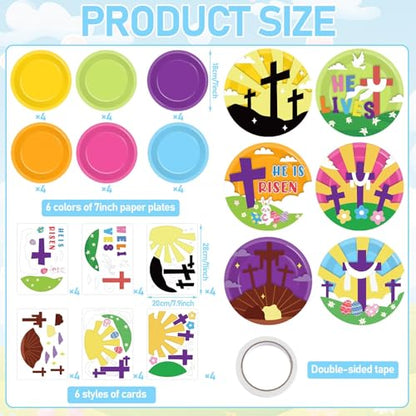 gisgfim 24 Sets Easter Crafts Kit DIY Resurrection Paper Plate Craft Religious He is Risen Craft for VBS Church Sunday Christian Easter Day Party Art Project Home Family Activities