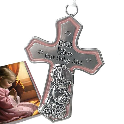 elskandi Crib Cross God Bless This Baby Girl Wall Art for Nursery