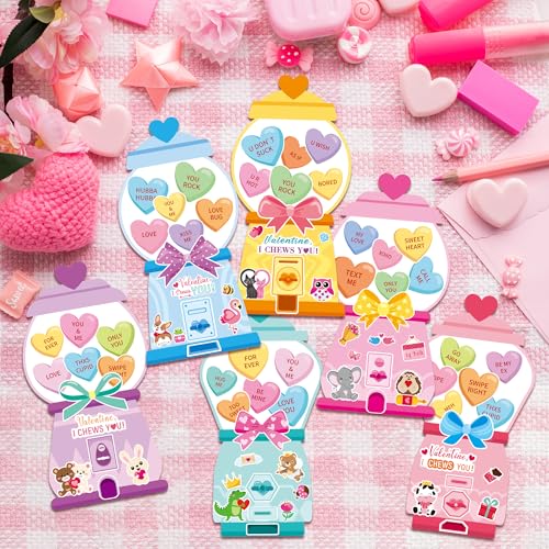 CY2SIDE Valentines Gumball Machine Stickers - 12 Sets of Valentine’s Day Conversation Heart Sticker Art Craft for Kids School Activities Make A Bubble Gum Machine Scene with Heart Bear Party Favors - style: Bubble gum machine