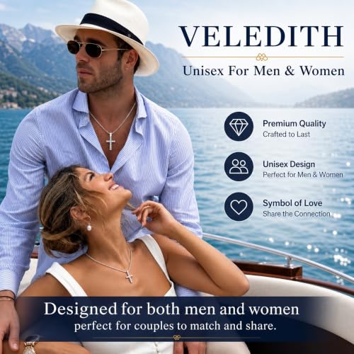 925 Sterling Silver Cross Necklaces for Mens Women CZ Beveled Edge - color: Cubic Zirconia Silver Cross