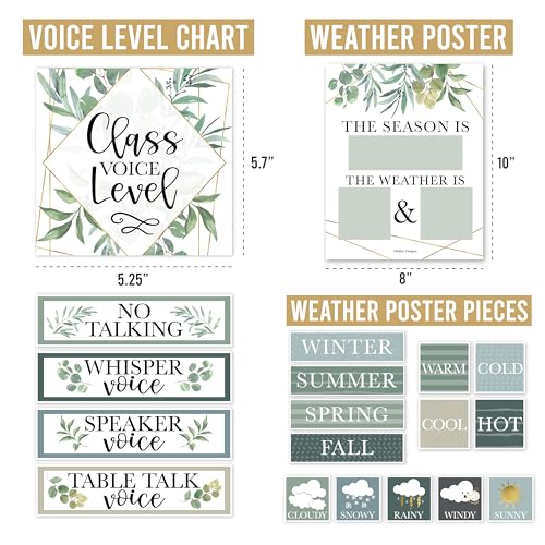 Classroom Calendar Set Bulletin Board Decorations, 98pc School Calendar Set - color: Geo Greenery