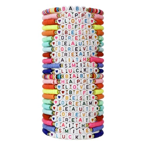 24Pcs Jesus Loves You Bracelets Bulk Handmade Clay Beads Bible Verse Bracelets Christian Friendship Jewelry Christmas Easter Gifts for Women Teen - color: Friendship 24-8