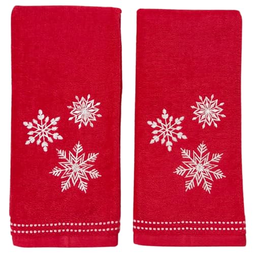 Christmas Red Guest Hand Bathroom Towels, Elegant Winter Snowflakes, 16x26" - color: 3 Snowflakes Red