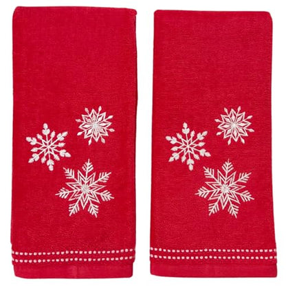 Christmas Red Guest Hand Bathroom Towels, Elegant Winter Snowflakes, 16x26" - color: 3 Snowflakes Red