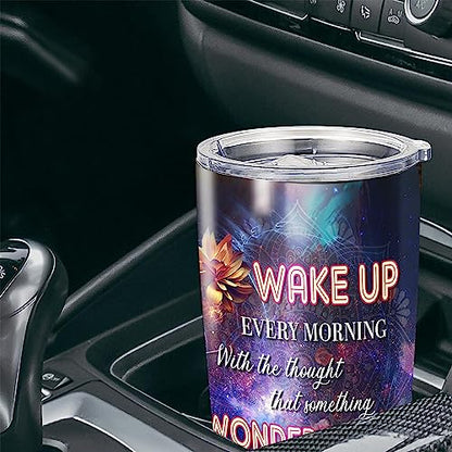 Personalized Buddha Tumbler Travel Coffee Mug Insulated Cup With Lid Wake Up Every Morning Inspirational Quote Mandala Flower Yoga Meditation Religious Buddhist Gifts For Women Spiritual - color: Buddha