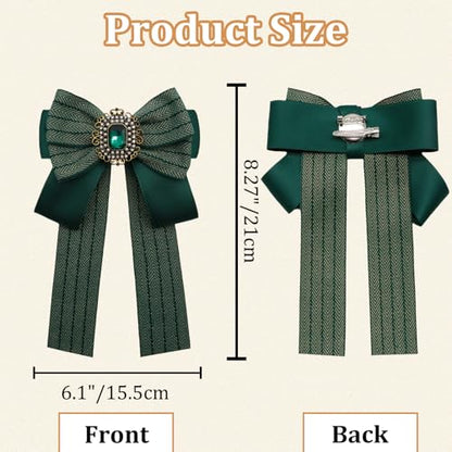 Womens Bow Tie Adjustable Rhinestone Bowtie for Women Ladies Girls Pre-tied Womens Tie for Shirt Suit Uniform - color: Green-brooch