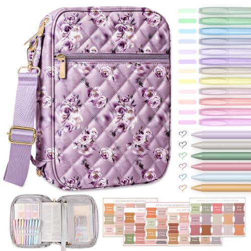 BellaHold Bible Cover Case with Shoulder Strap, Large Bible Bags for Women - color: Purple Rose