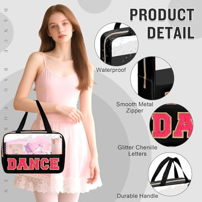 Dance Bag for Girls Chenille Letter Clear Makeup DANCE Stuff Bag,Toddler Dance Recital Gifts Ballet Cosmetic Zipper with Handle,Dance Competition Must Haves Accessories Toiletry Storage(DANCE-Black) - color: DANCE-Black