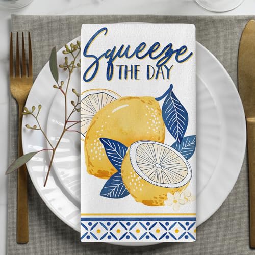 Blue Lemon Kitchen Dish Towels Set of 2, Amalfi Coast Capri Squeeze - color: Lemon