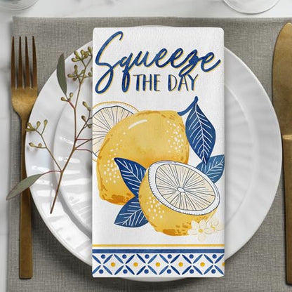 Blue Lemon Kitchen Dish Towels Set of 2, Amalfi Coast Capri Squeeze - color: Lemon