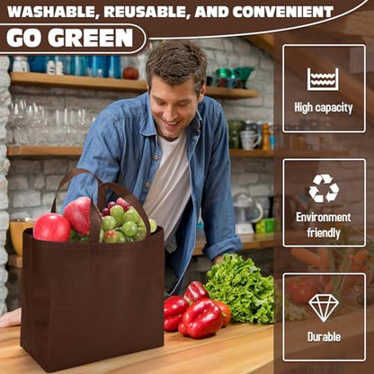 Windyun Reusable Grocery Bags Non Woven with Handles - color: Brown