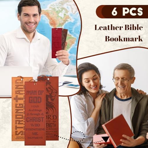 Glenmal 6 Pcs Leather Bible Verse Bookmark for Men, Lion Scripture