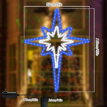 Large 43"x32" Twinkle Bethlehem Star, Pre-lit 216 Super-Bright LED Outdoor Christmas Decoration with 11 Functions and Timer Waterproof for Outdoor Home Party Wall(Blue and White) - size: Ultra-Large 43"x32" Blue and White
