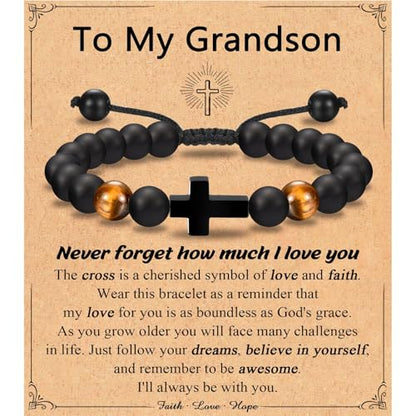 Leyung Cross Bracelet Gifts for Boys, Easter Basket Stuffers Baptism Gifts - color: Grandson