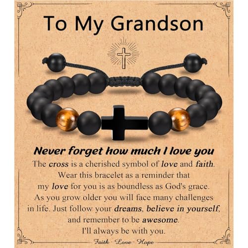 Leyung Cross Bracelet Gifts for Boys, Easter Basket Stuffers Baptism Gifts - color: Grandson