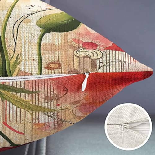 Smooffly Flower Pillow,Home Decorative Throw Pillow Cover Red Poppy Flower Beige Floral Waist Lumbar Cotton Linen Throw Pillow case Cushion Cover Sofa Home Decorative Rectangle Oblong 12x20 Inches - color: Md028