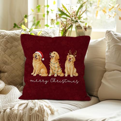 Christmas Golden Retriever Throw Pillow Covers 18x18 Home Decor - color: Golden Retriever