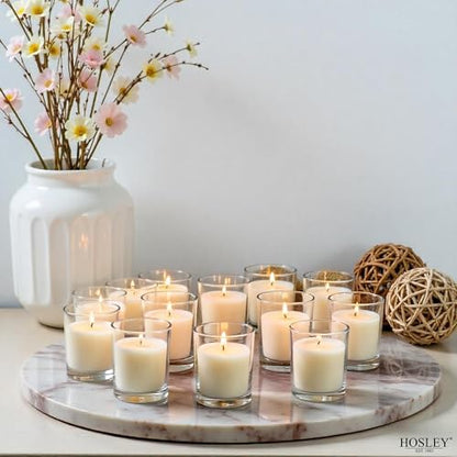 Hosley 48 Pack White Unscented Votive Candles, Clear Glass, Hand-Poured Wax, Bulk Wedding & Party Candles for Gifts, Tables, Aromatherapy & Holidays Party Weddings Birthdays (White) - color: White, size: 48 Pack